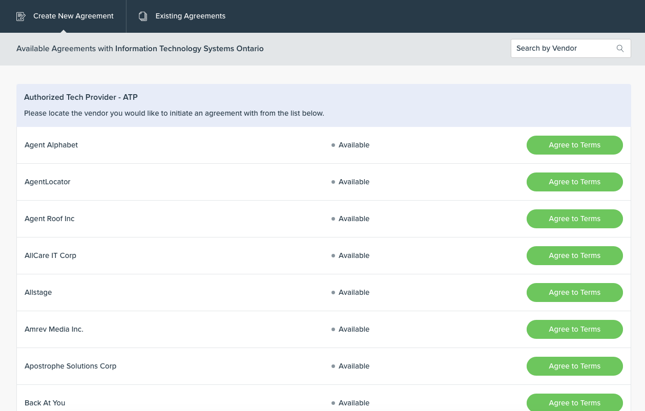 ATP vendor selection list
